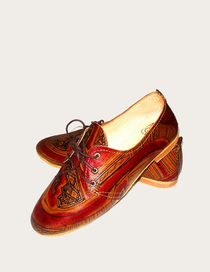 Hand Painted Flat Leather Derby Shoe For Ladies - Slow Chic Fashion