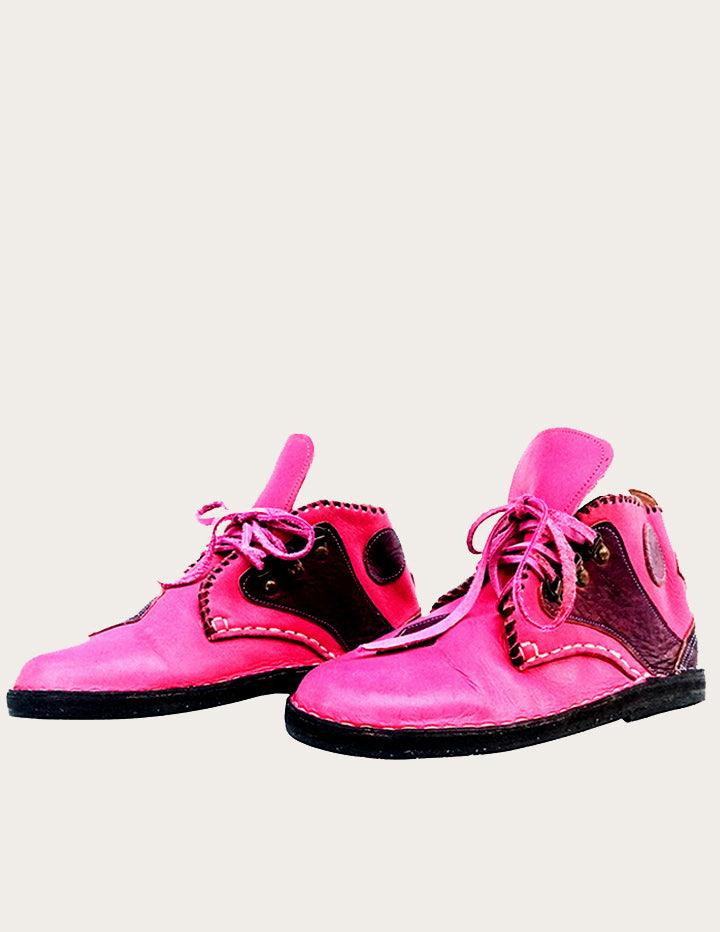 Handmade Pink and Black Leather Ankle Combat Boot - Slow Chic Fashion