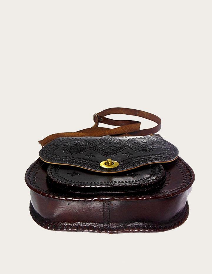 Burgundy Hand Tooled Leather Shoulder Bag - Slow Chic Fashion