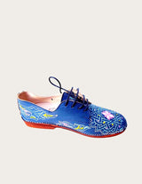 Blue leather derby shoe hand-painted
