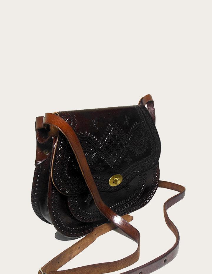Burgundy Hand Tooled Leather Shoulder Bag - Slow Chic Fashion