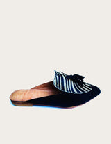 Black leather mule leopard pattern