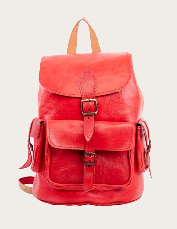 Stylish Red Handmade Leather Backpack - Slow Chic Fashion