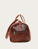Brown full-grain leather weekender bag