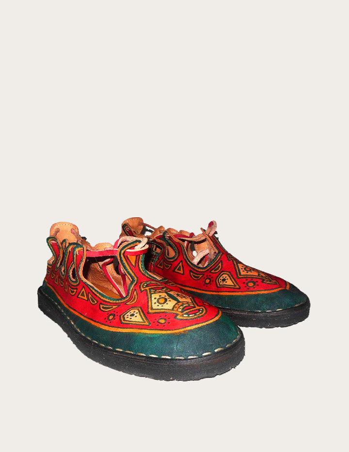 Qandisa Hand Painted Strappy Leather Shoe, Ghillies Style. - Slow Chic Fashion