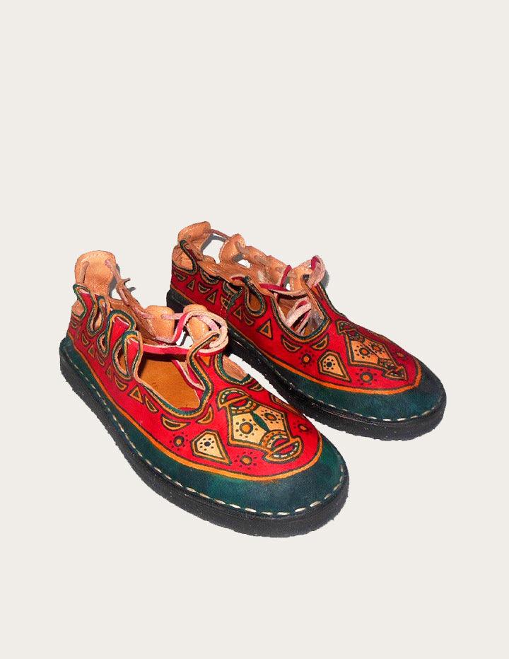 Qandisa Hand Painted Strappy Leather Shoe, Ghillies Style. - Slow Chic Fashion