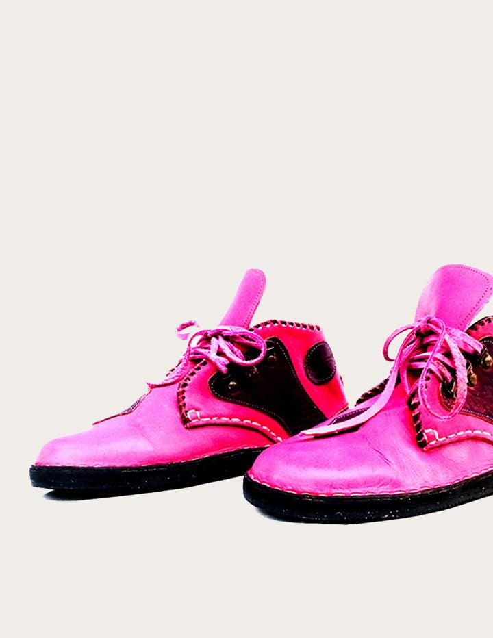 Handmade Pink and Black Leather Ankle Combat Boot - Slow Chic Fashion