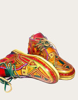 Red genuine leather desert boot hand-painted