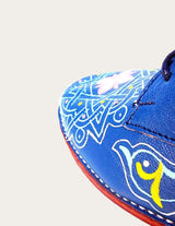 Blue leather derby shoe hand-painted