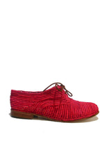 Red and handwoven raffia derby shoe with raffia