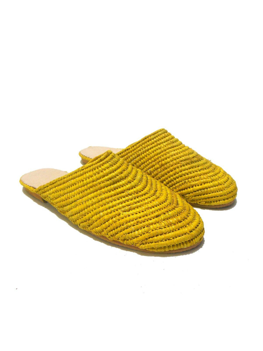 Yellow Handwoven Slip-on Raffia Slide Sandal - Vintage Kernel