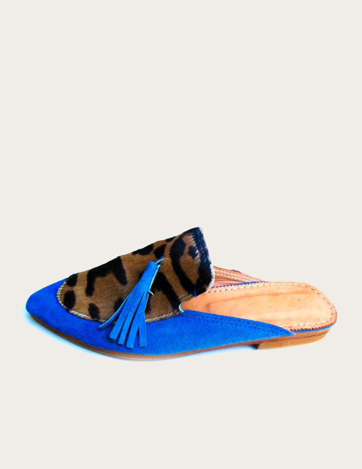 Women's Leopard Designer Slip on Mules in Blue - Slow Chic Fashion