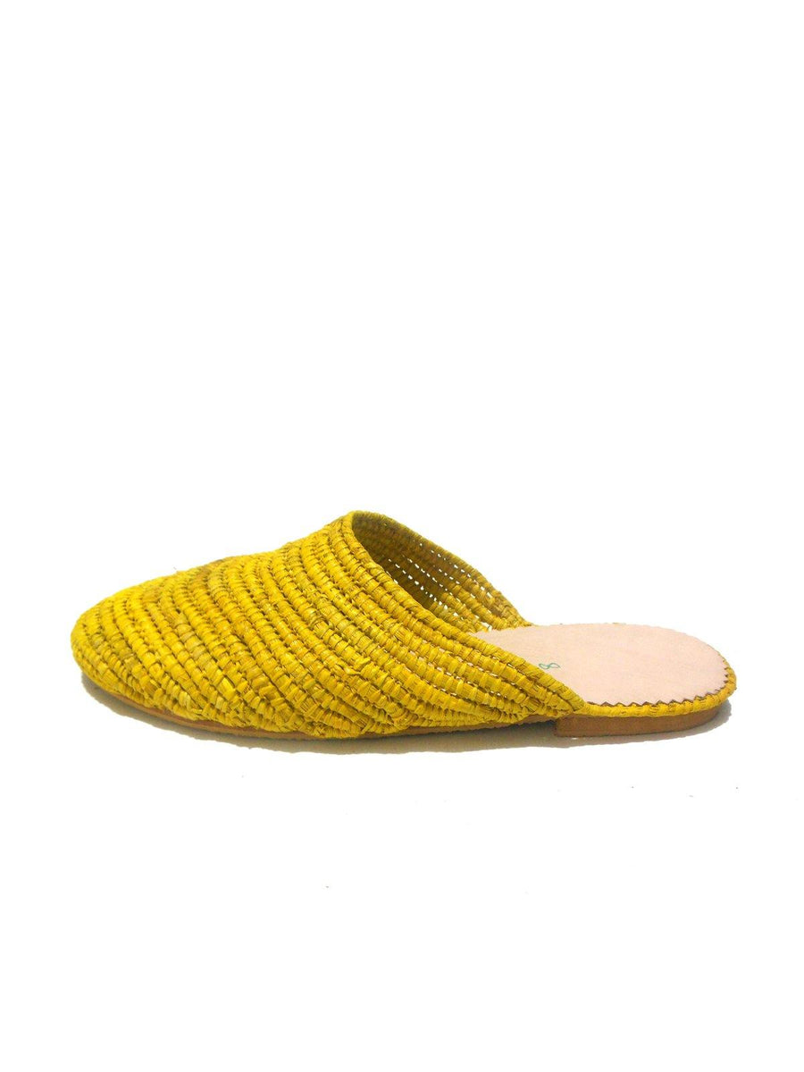 Yellow Handwoven Slip-on Raffia Slide Sandal - Vintage Kernel