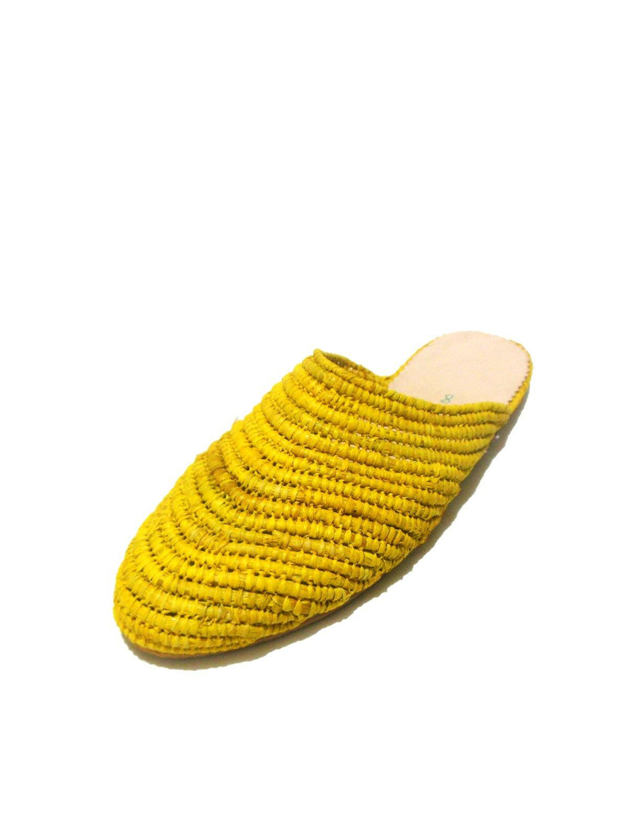 Yellow Handwoven Slip-on Raffia Slide Sandal - Vintage Kernel