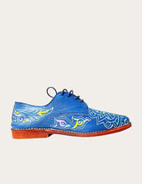 Blue leather derby shoe hand-painted