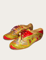 Hand leather and handwoven raffia derby shoe with raffia