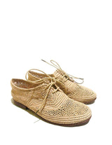 Naturalist leather and handwoven raffia derby shoe with raffia