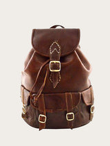 Genuine leather backpack with drawstring