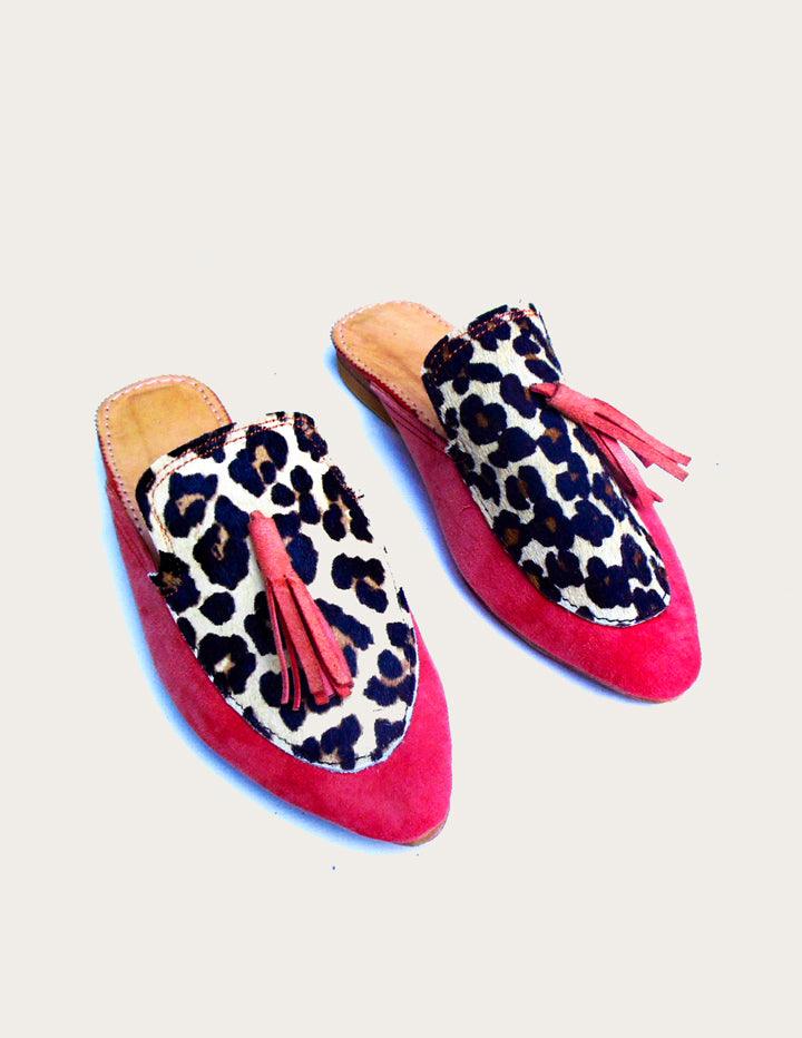Woman Leopard Designer Slip on Mules in Pink - Slow Chic Fashion