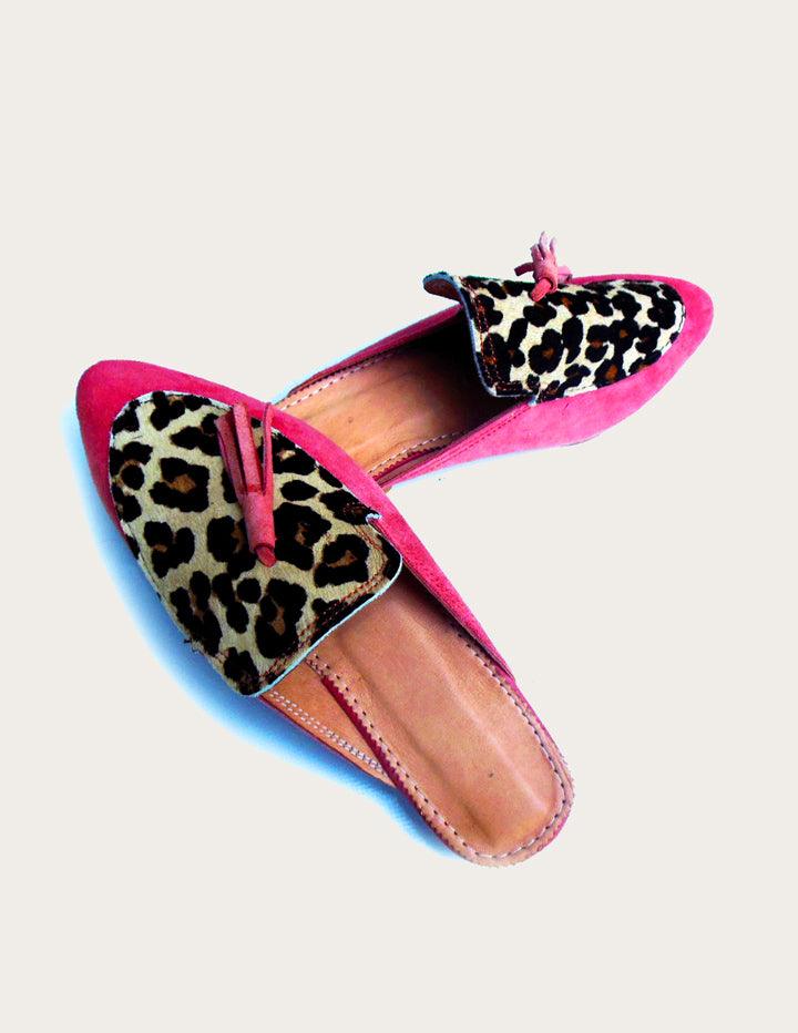 Woman Leopard Designer Slip on Mules in Pink - Slow Chic Fashion