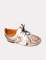 White genuine leather oxford shoe hand-painted
