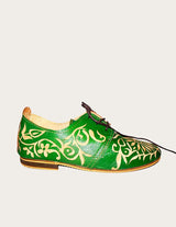 Green leather oxford shoe hand-painted