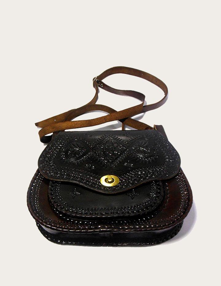 Burgundy Hand Tooled Leather Shoulder Bag - Slow Chic Fashion