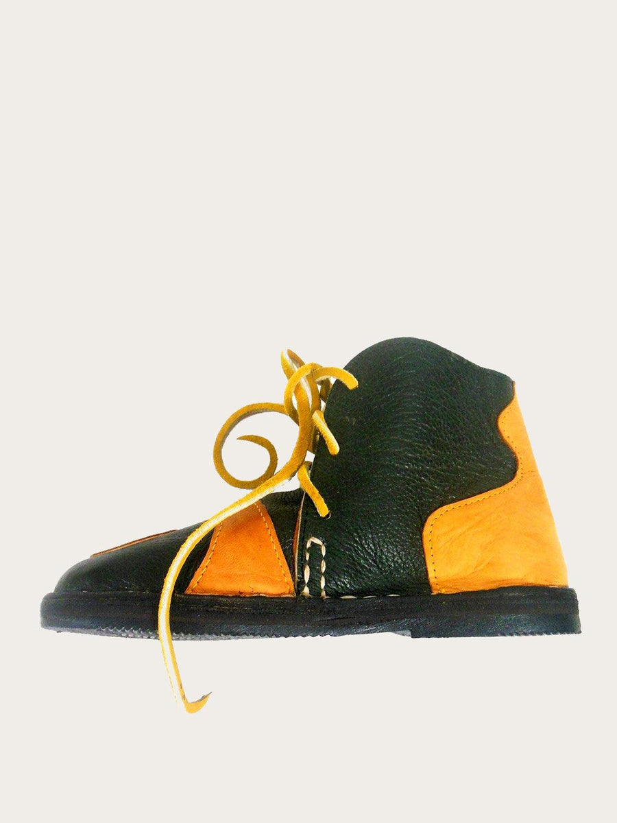 Unique Leather Lace Up Work Boot Styled with Spiral Sign. - Slow Chic Fashion