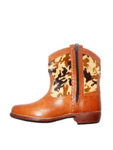 Brown pony hair leather western boot leopard pattern