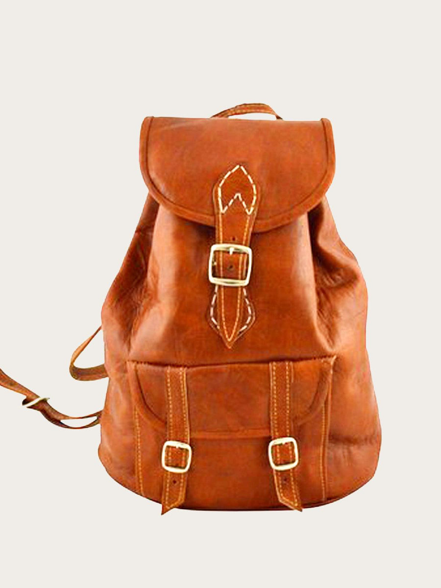 Genuine leather backpack with drawstring