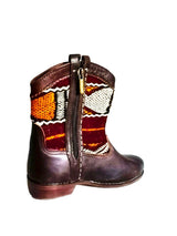 Black leather and vintage kilim and kilim western boot with kilim