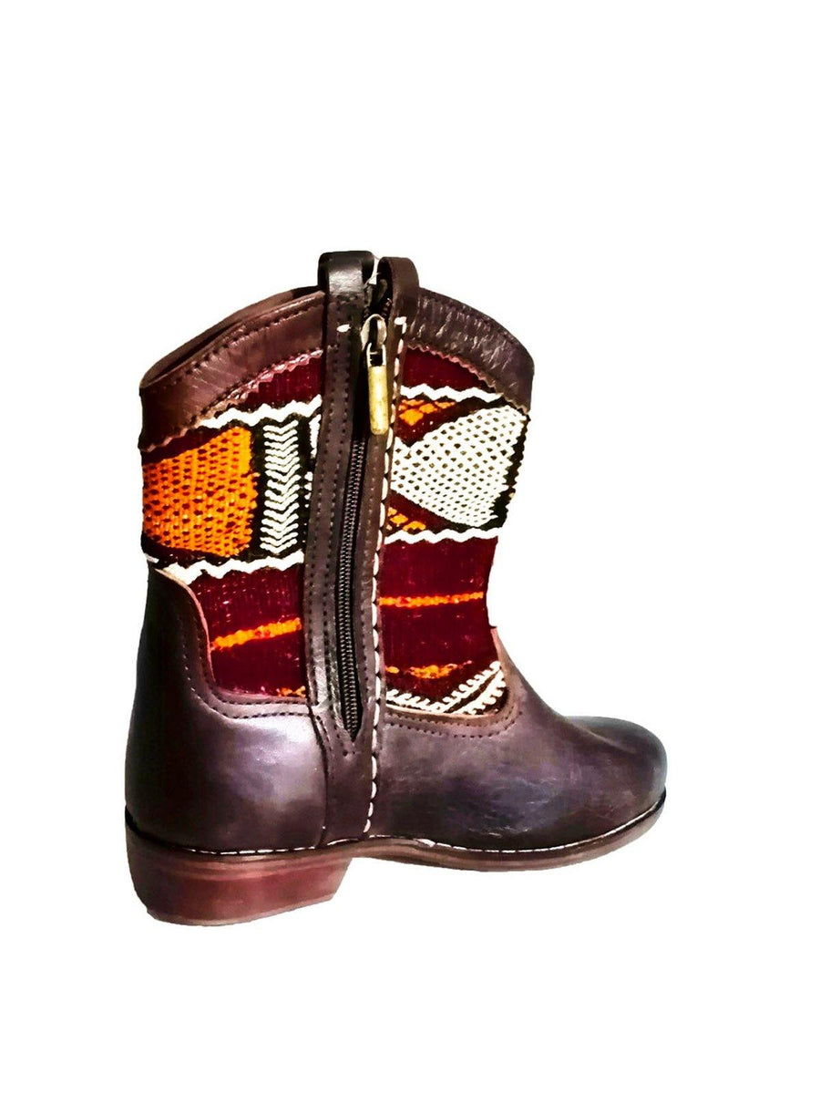 Black HandKnotted Vintage Kilim and Leather Western Boot. - Vintage Kernel