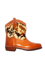 Brown pony hair leather western boot leopard pattern