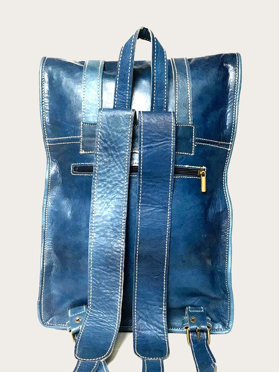 Blue Unique HandMade Leather Rolltop Backpack 3 Colors - Slow Chic Fashion