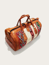 leather and vintage kilim weekender bag with kilim