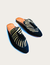 Black leather mule leopard pattern