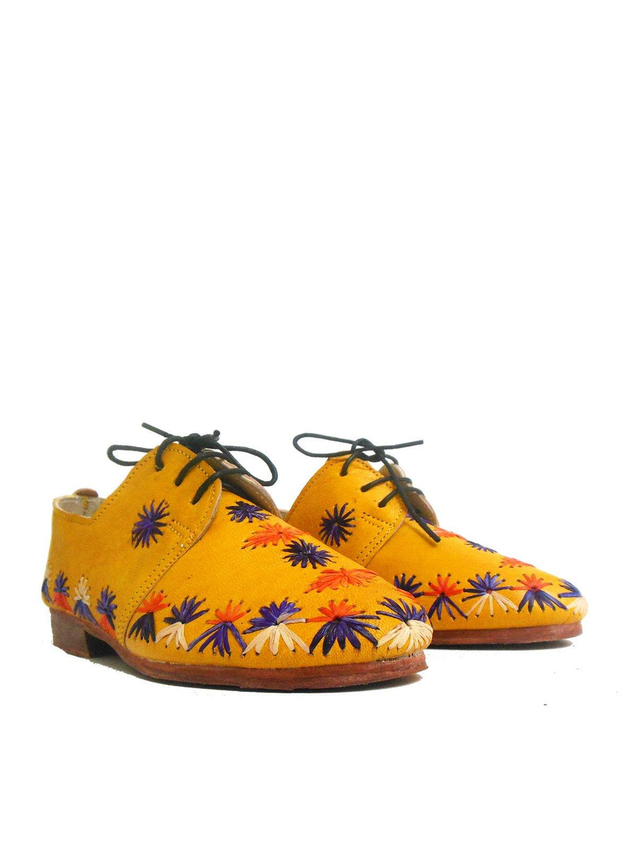 Yellow Handmade Flat Leather Derby Shoe - Vintage Kernel
