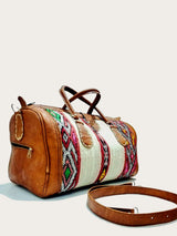 leather and vintage kilim weekender bag with kilim