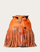 Bohemian genuine leather backpack with fringe
