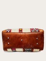Overnight leather and vintage kilim weekender bag with kilim
