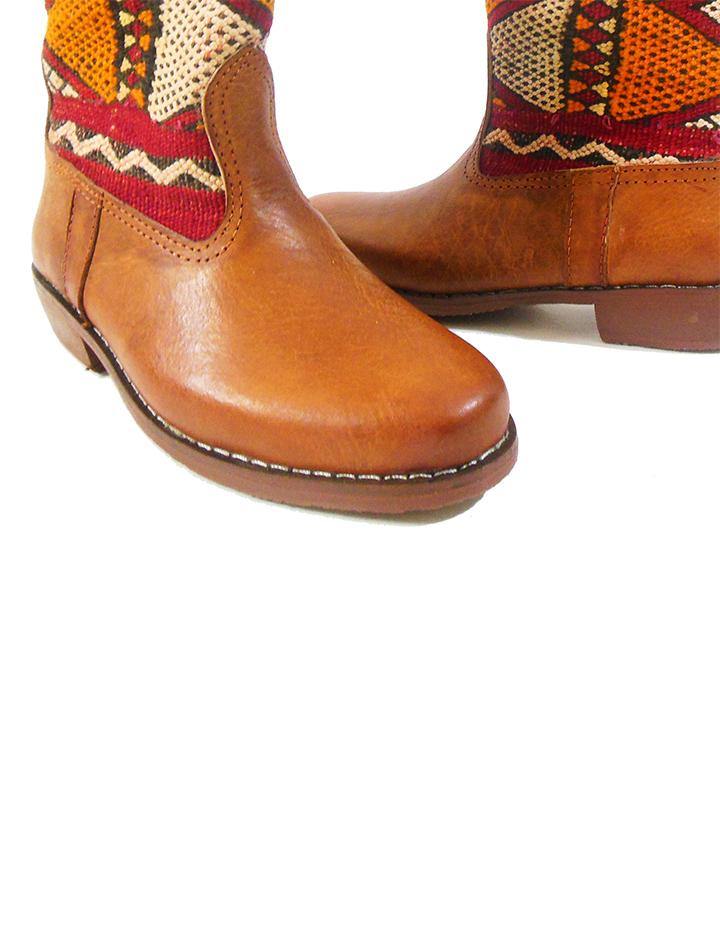 One of a Kind Handcrafted Kilim and Leather Boot, Western Style. - Vintage Kernel