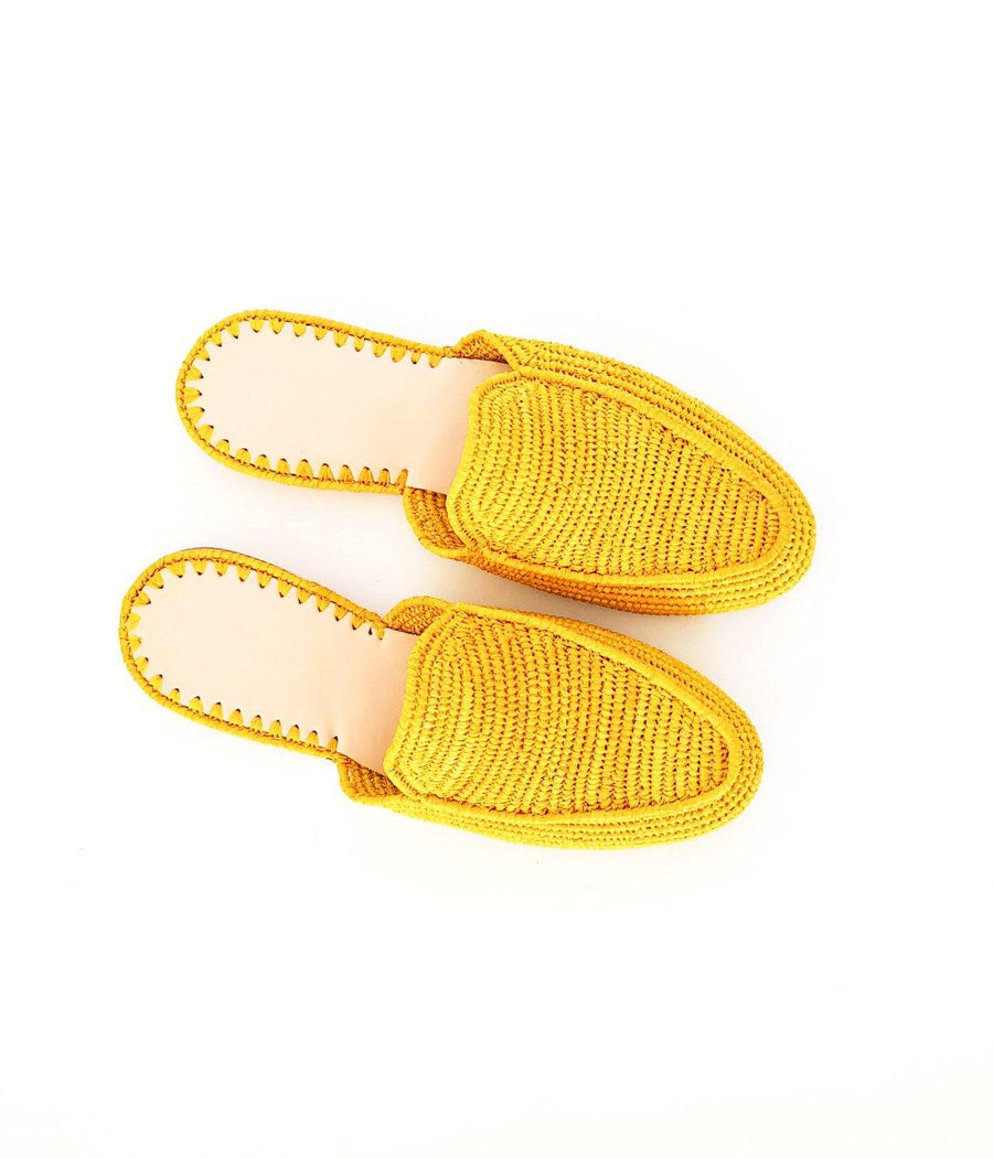 Yellow Handwoven Slip-on Raffia Slide - Slow Chic Fashion