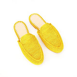 Yellow and handwoven raffia mule with raffia