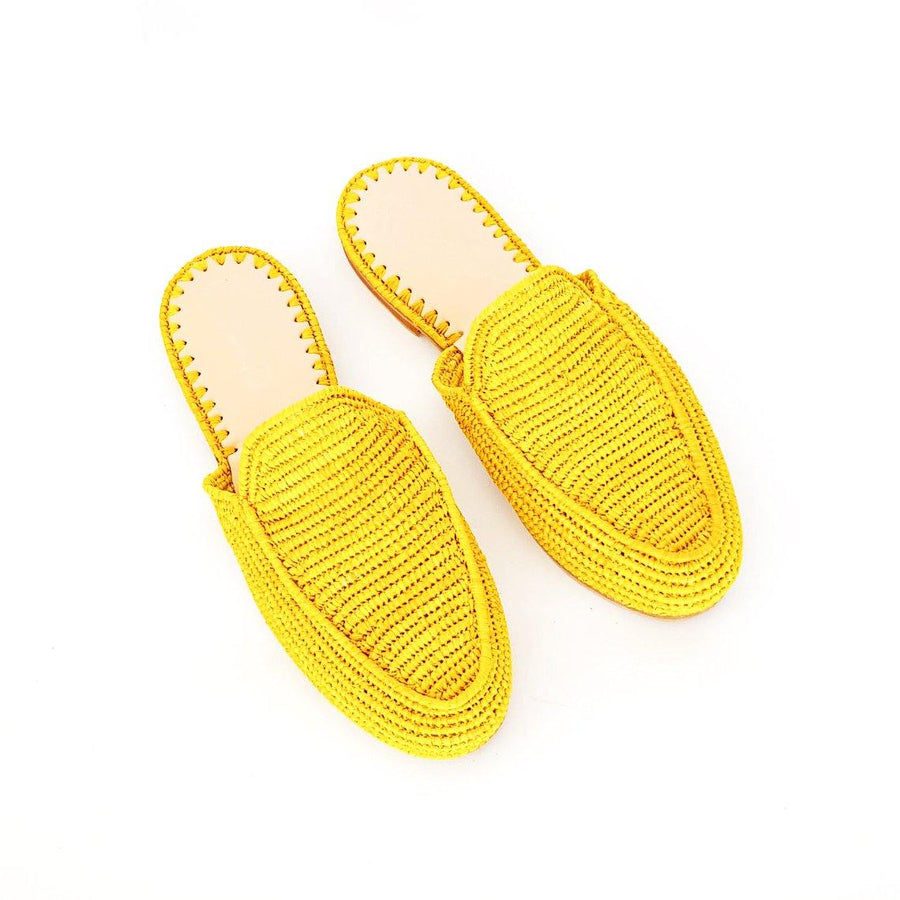 Yellow Handwoven Slip-on Raffia Slide - Slow Chic Fashion