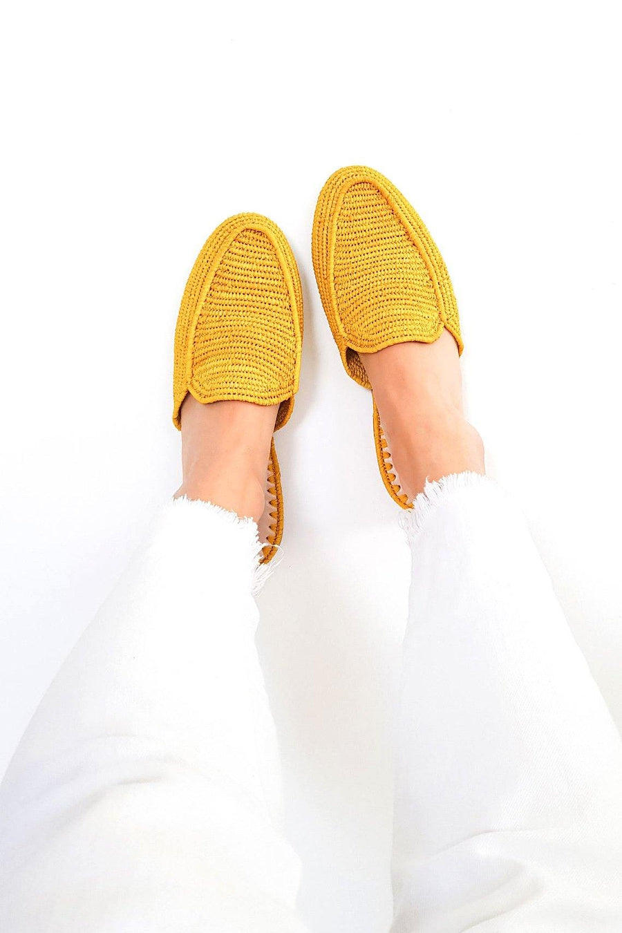 Yellow Handwoven Slip-on Raffia Slide - Slow Chic Fashion