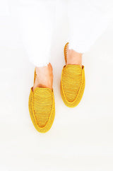 Yellow and handwoven raffia mule with raffia