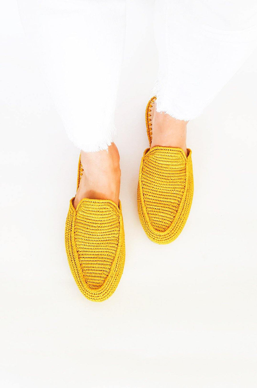 Yellow Handwoven Slip-on Raffia Slide - Slow Chic Fashion
