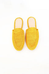 Yellow and handwoven raffia mule with raffia