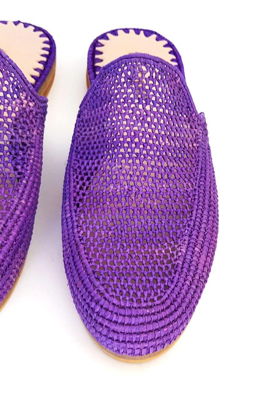 Royal Blue Handwoven Slip-on Raffia Mule - Slow Chic Fashion