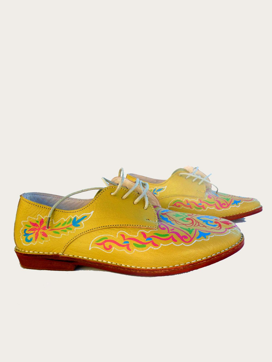 Hand Draw Leather Derby Shoe Pistachio - Slow Chic Fashion
